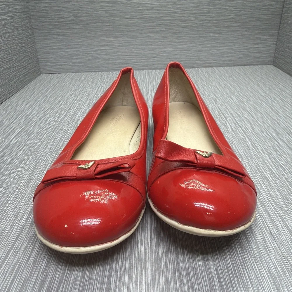 Girls Red Patent Leather Ballet Flats Armani Designer Slip On Shoes EU 34 US 3-4